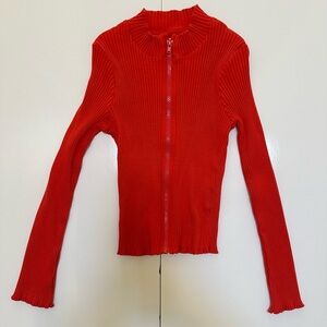 H&M Girls’ Red Ribbed Zip Up Jacket - Size 6X/7